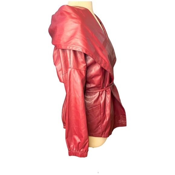 NWOT BURGUNDY Milan Runway LAMBSKIN Leather hooded jacket - Picture 10 of 16